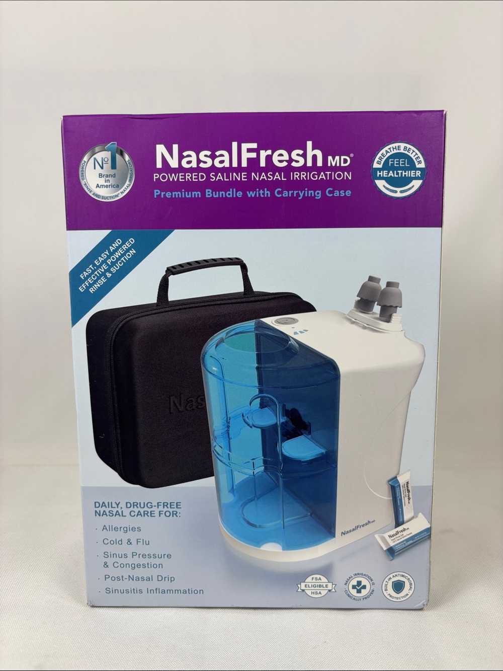 NASALFRESH MD Dual Powered Nasal Sinus Irrigation System Rinse Wash 60 Packet